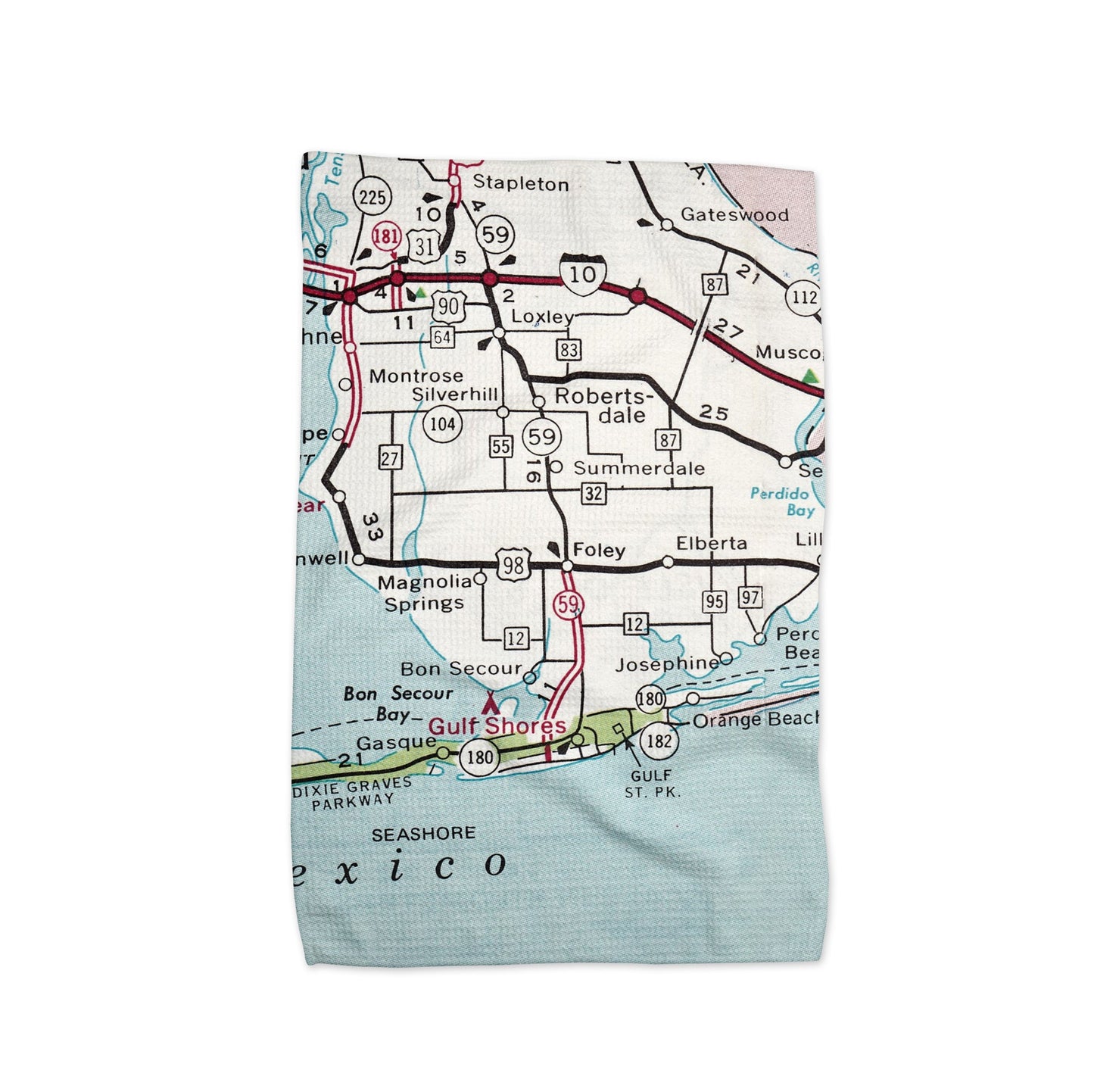 Foley Alabama Map Tea Towel | Waffle-Weave Kitchen Towel Gift