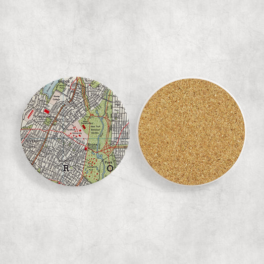 Fordham University Map Coasters | Set of 4 Vintage Fordham University Drink Coasters | Travel-Inspired Home Decor