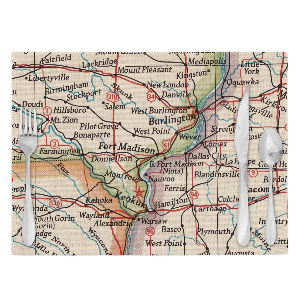 Fort Madison Iowa Vintage Map Placemats | Fort Madison Iowa Set of 4 Table Placemats