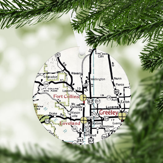 Fort Collins Colorado Vintage Map Ornament