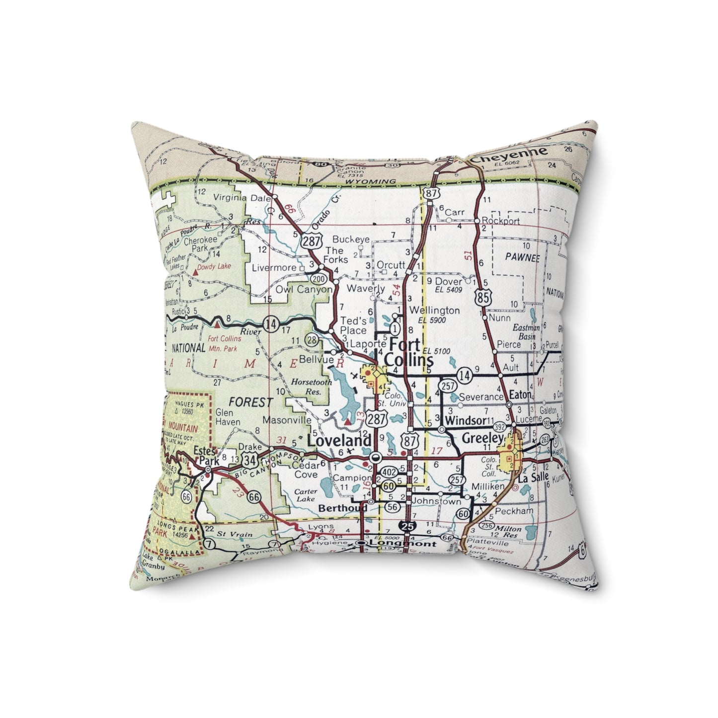 Fort Collins Colorado vintage map pillow