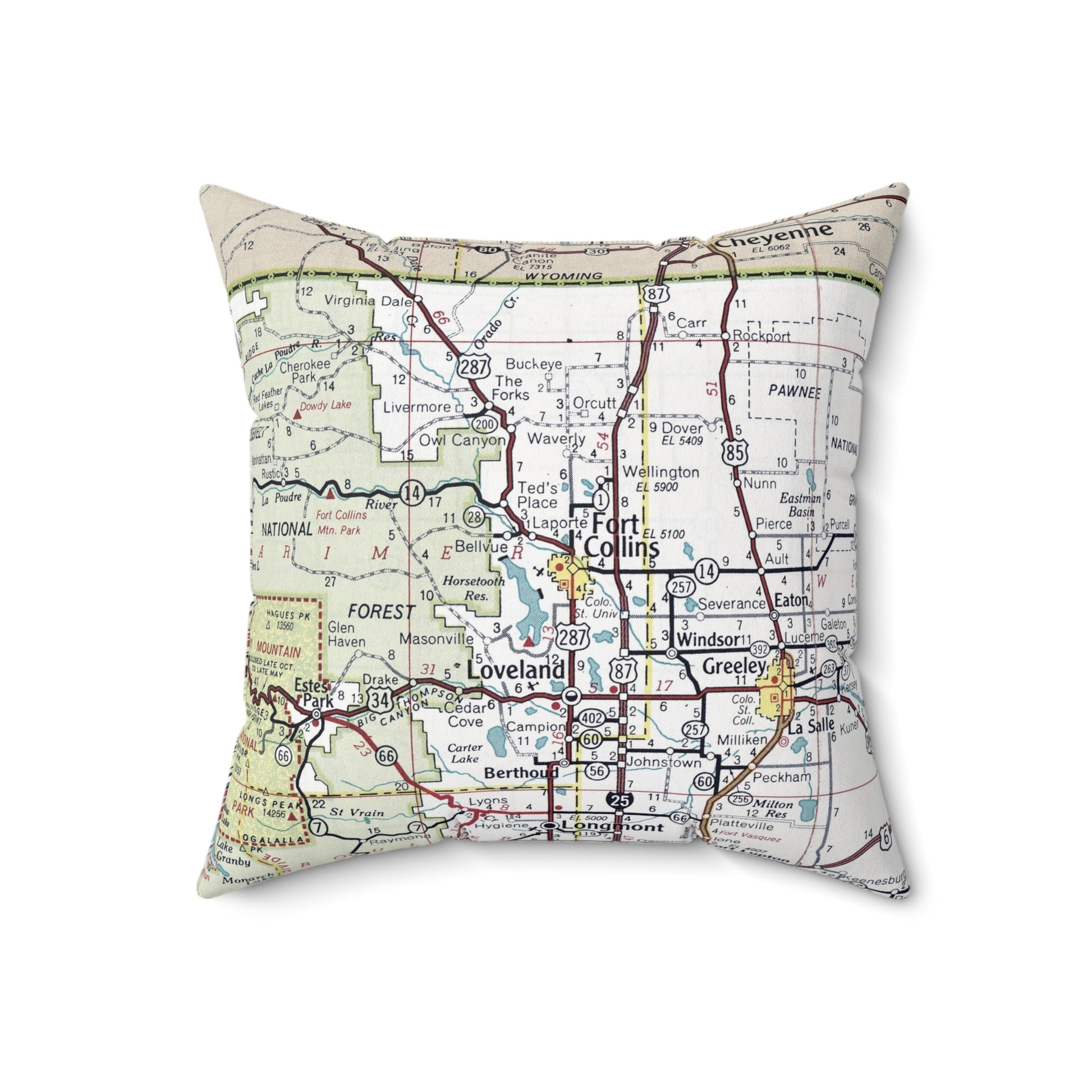 Fort Collins Colorado vintage map pillow