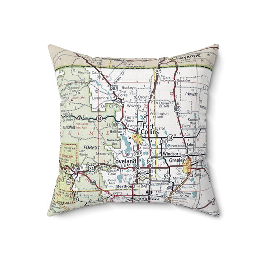 Fort Collins Colorado vintage map pillow