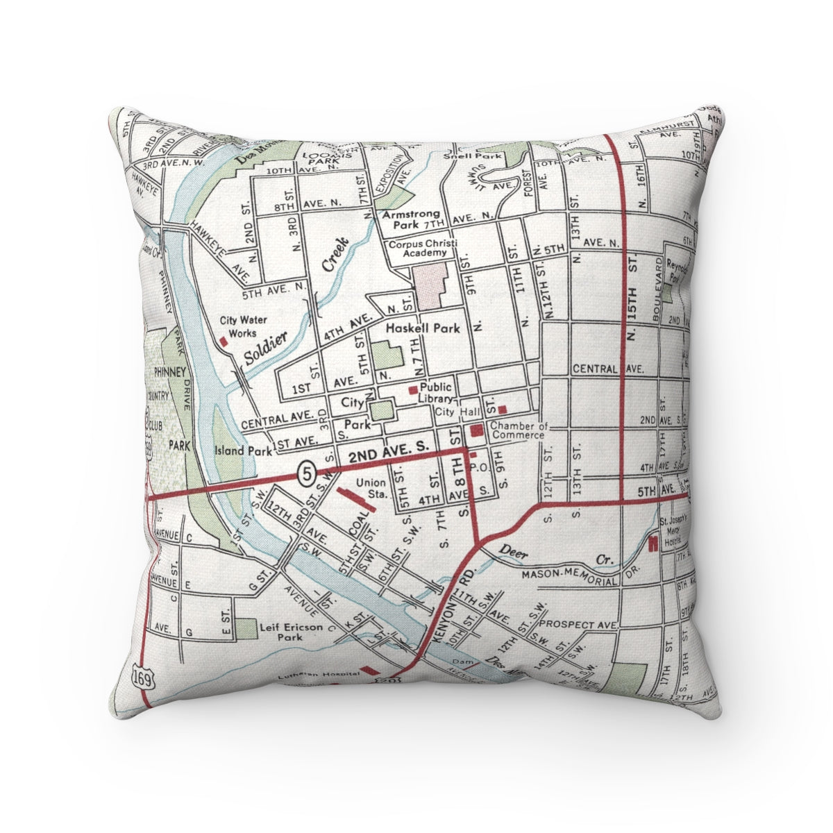 Fort Dodge Iowa vintage map pillow