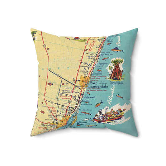 Fort Lauderdale Florida vintage map pillow