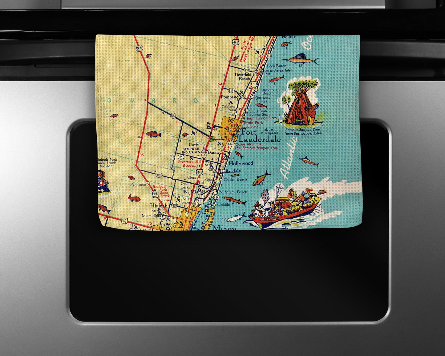 Ft Lauderdale Florida Map Tea Towel | Waffle-Weave Kitchen Towel Gift