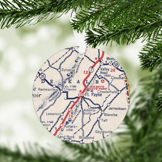 Fort Payne Alabama Vintage Map Ornament