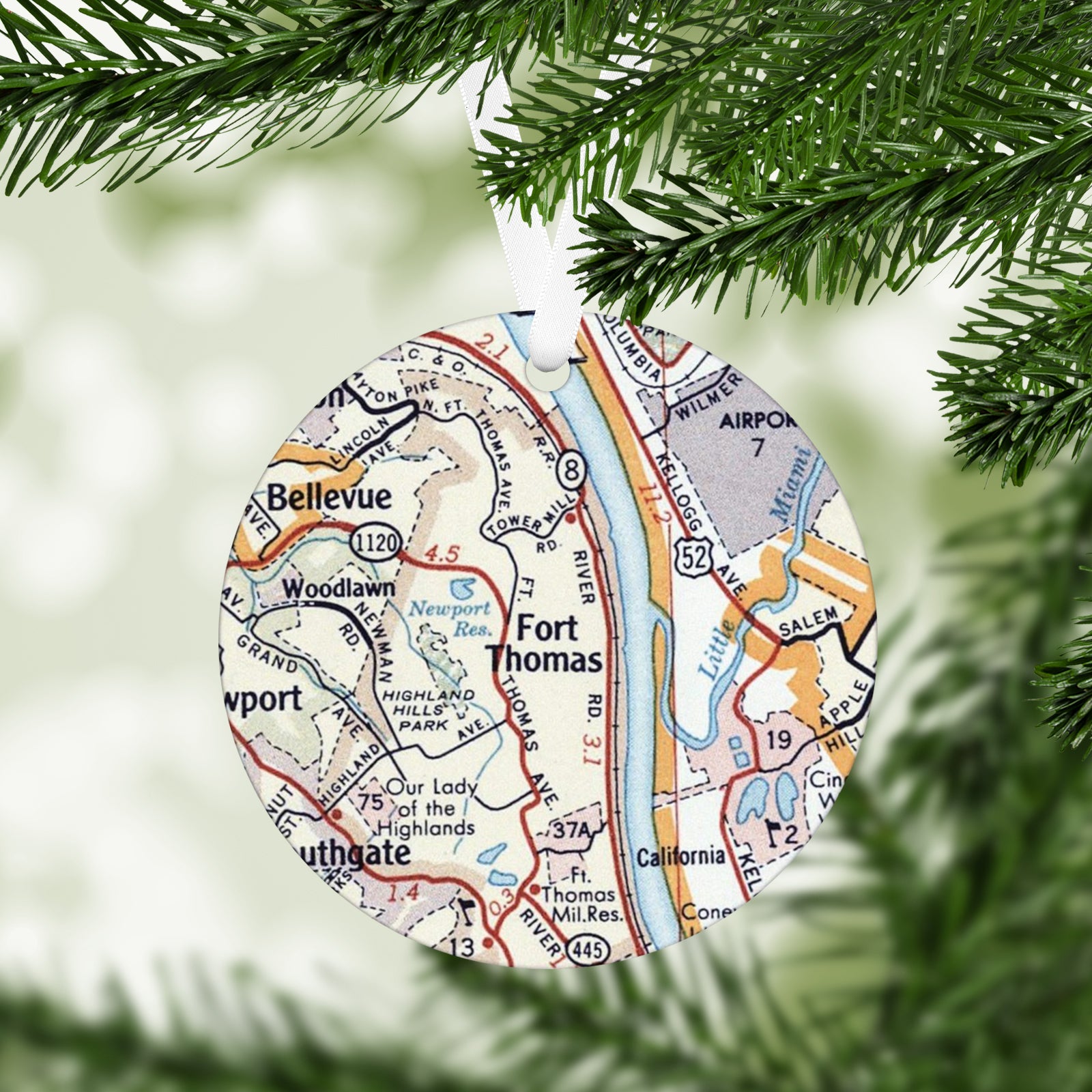 Fort Thomas Kentucky Vintage Map Ornament