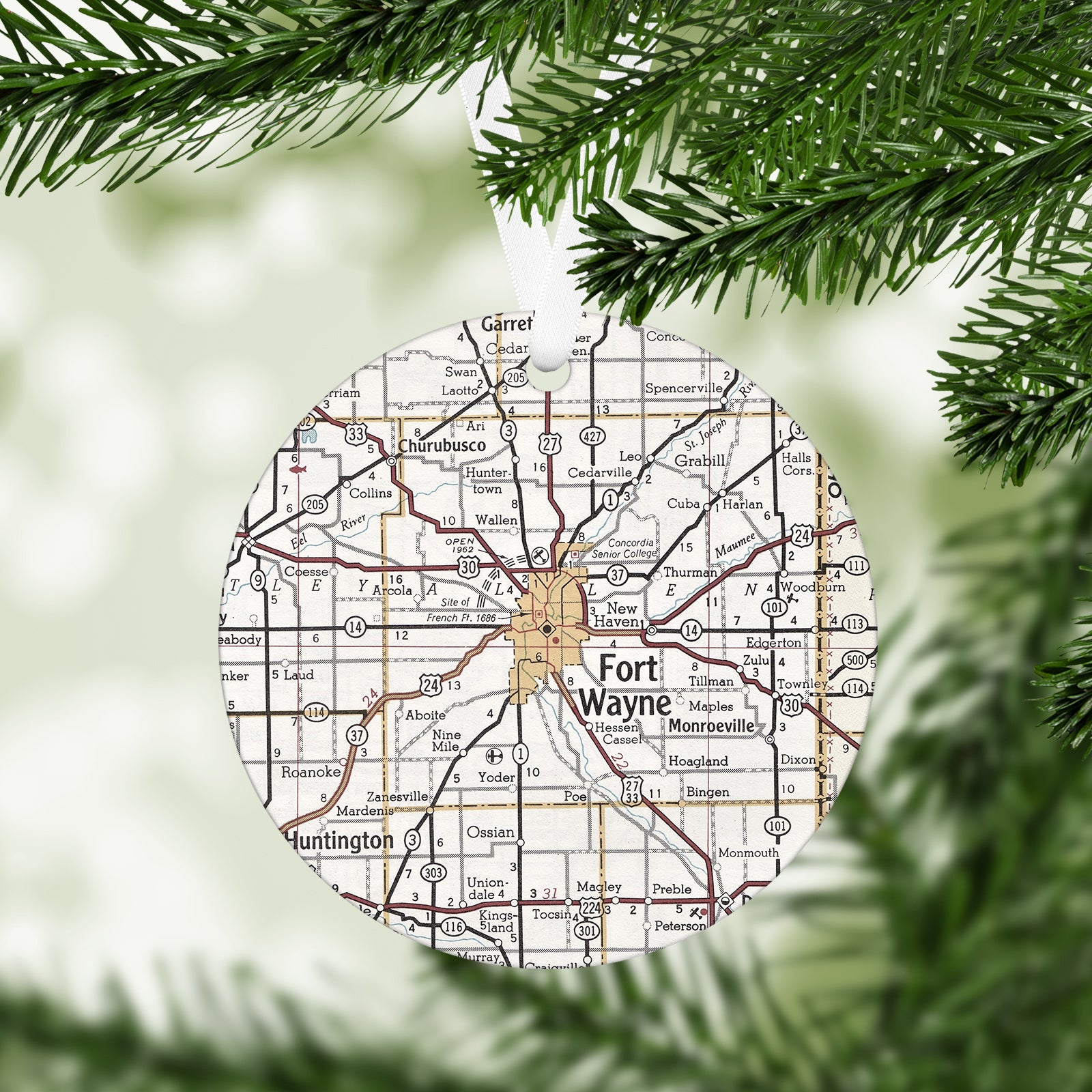 Fort Wayne Indiana Vintage Map Ornament