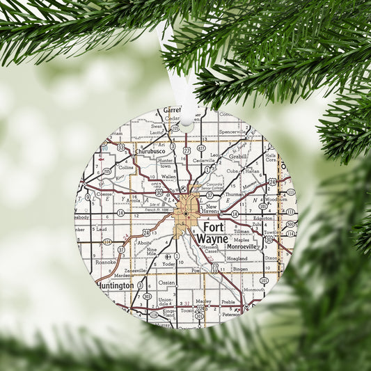 Fort Wayne Indiana Vintage Map Ornament