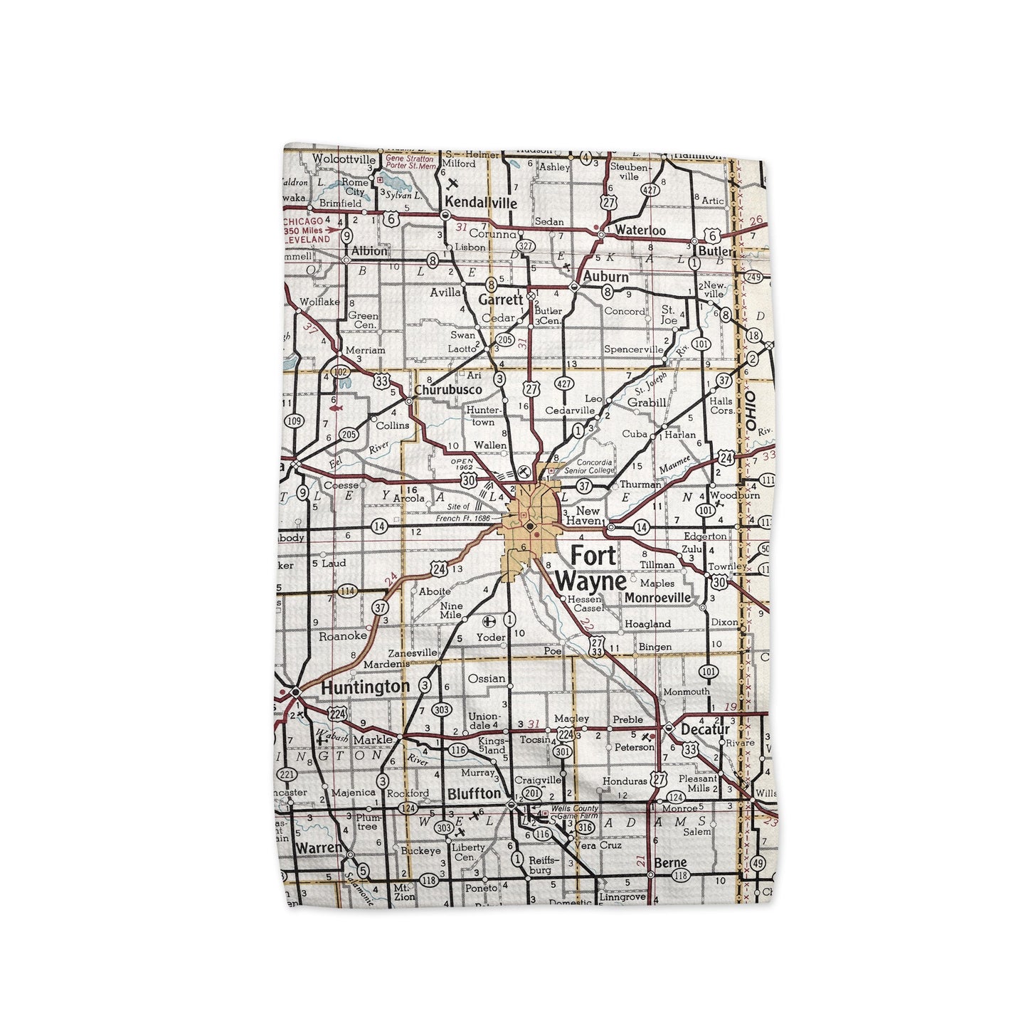Fort Wayne Indiana Map Tea Towel | Waffle-Weave Kitchen Towel Gift