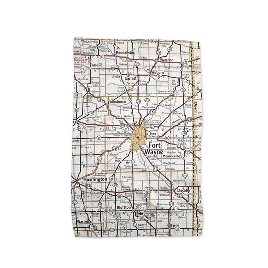 Fort Wayne Indiana Map Tea Towel | Waffle-Weave Kitchen Towel Gift