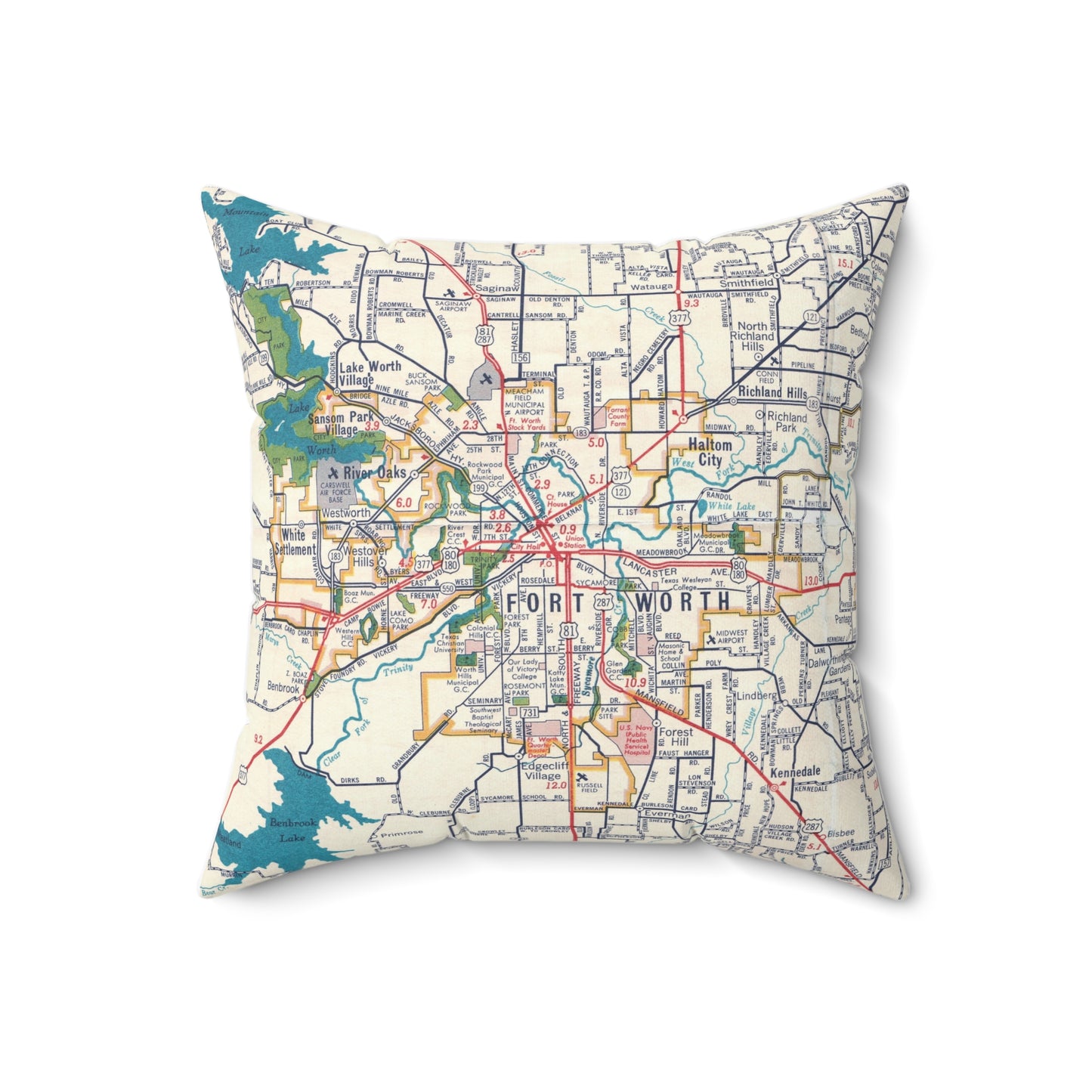 Fort Worth Texas vintage map pillow