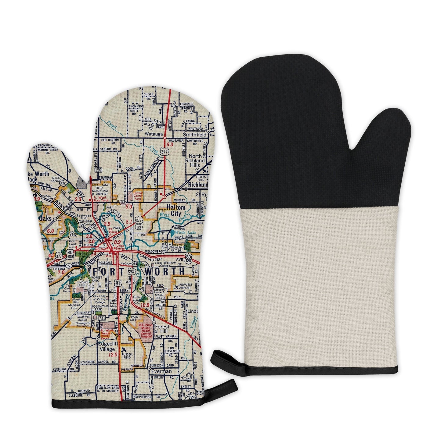 Fort Worth, Texas Map Oven Mitt | Vintage-Inspired Kitchen Gift
