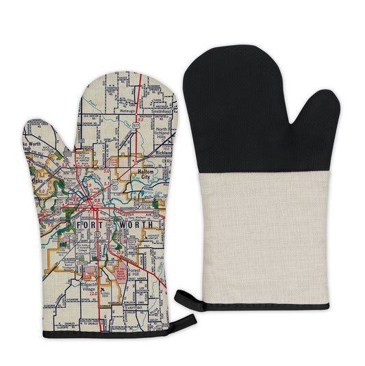 Fort Worth, Texas Map Oven Mitt | Vintage-Inspired Kitchen Gift