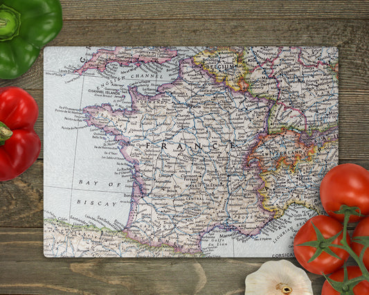 France Map Cutting Board | Vintage France Kitchen Decor | European Functional Art