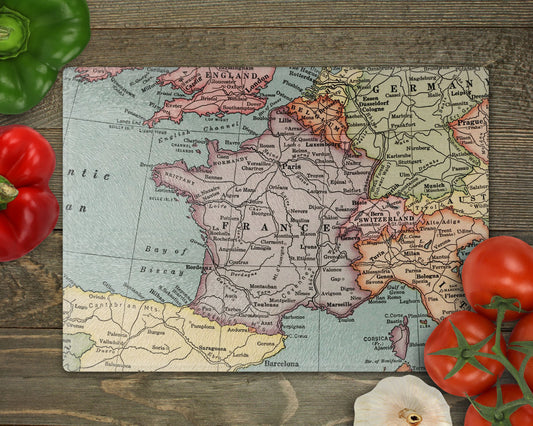 France Map Cutting Board | Vintage France Kitchen Decor | European Functional Art