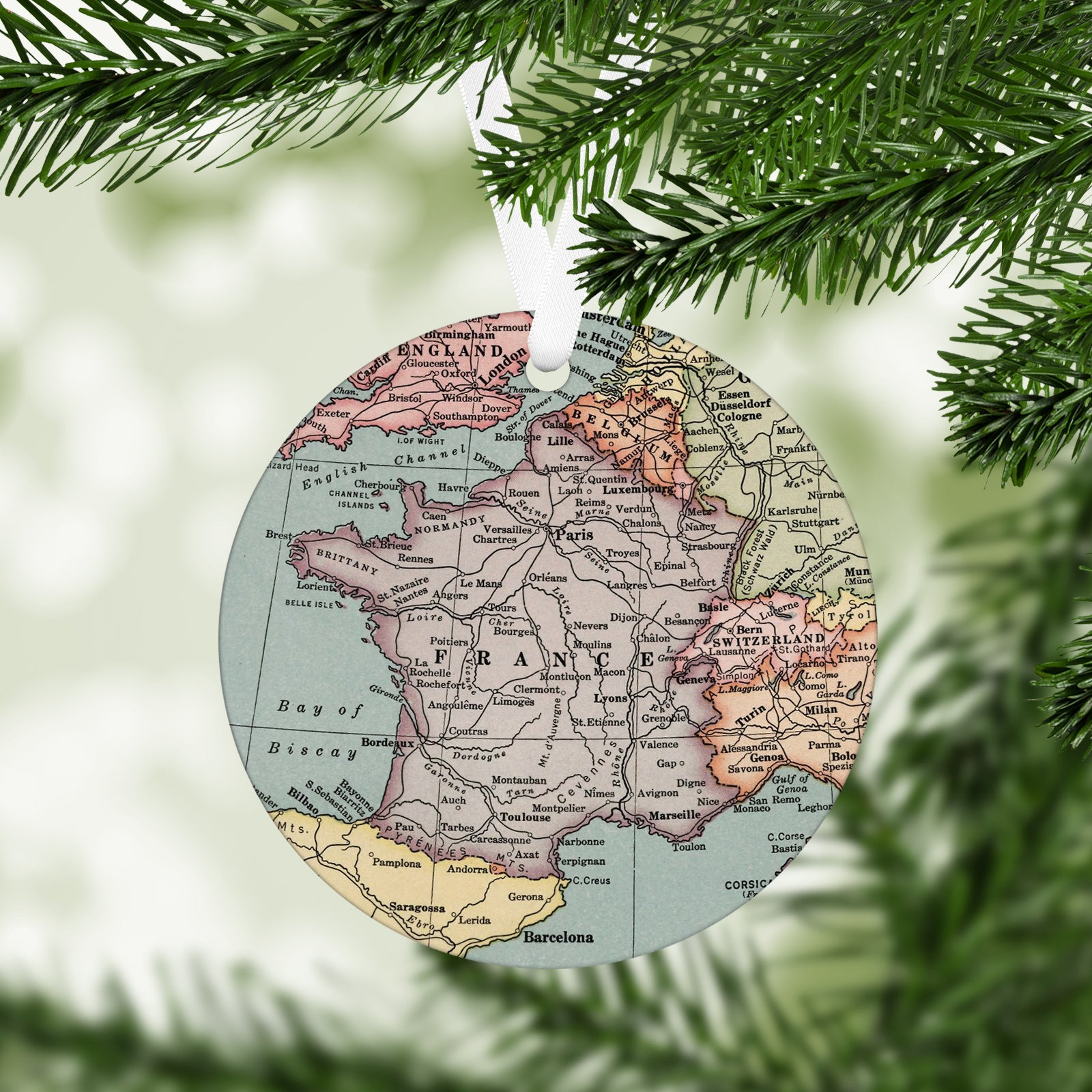 France Vintage Map Ornament