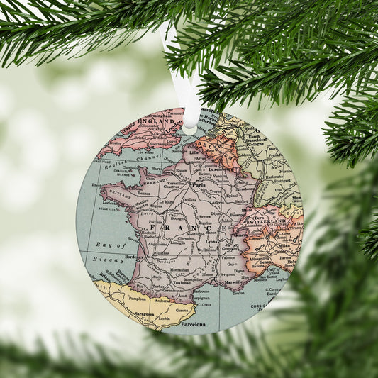 France Vintage Map Ornament