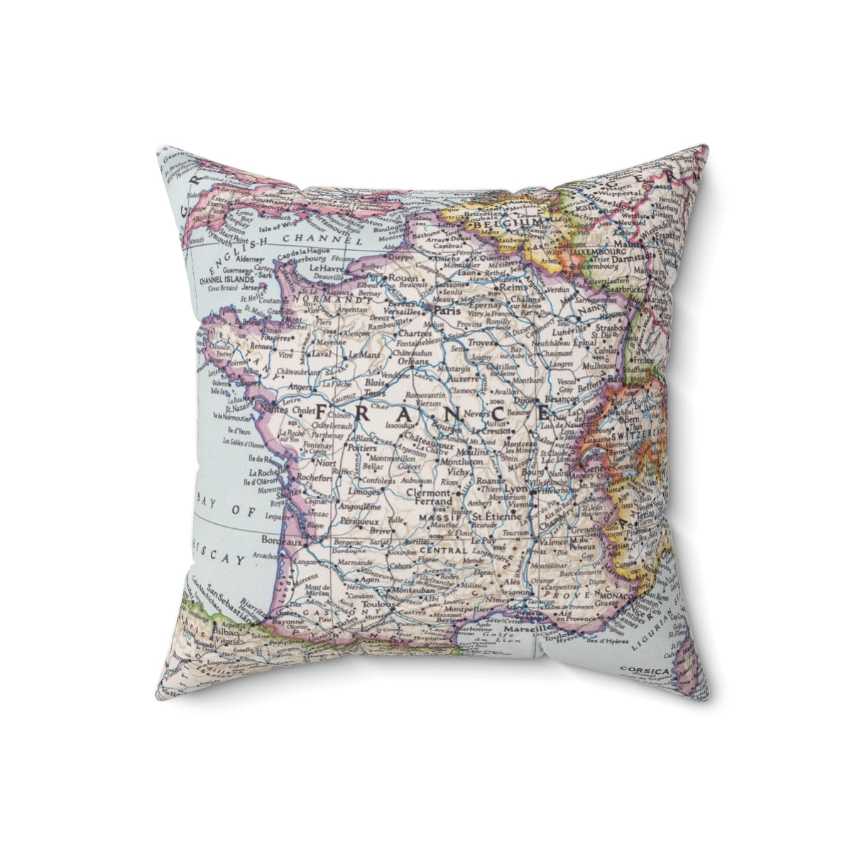 France vintage map pillow