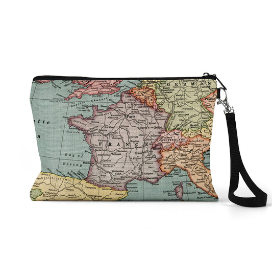 France map wristlet travel pouch