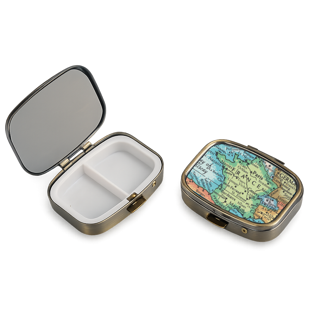 France Vintage Map Pill Case with Mirror