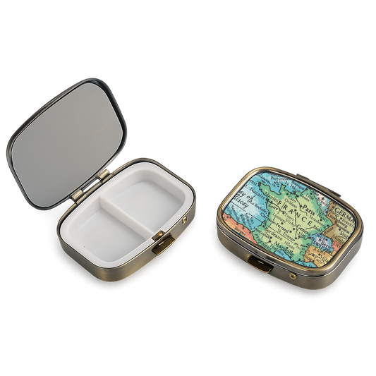 France Vintage Map Pill Case with Mirror