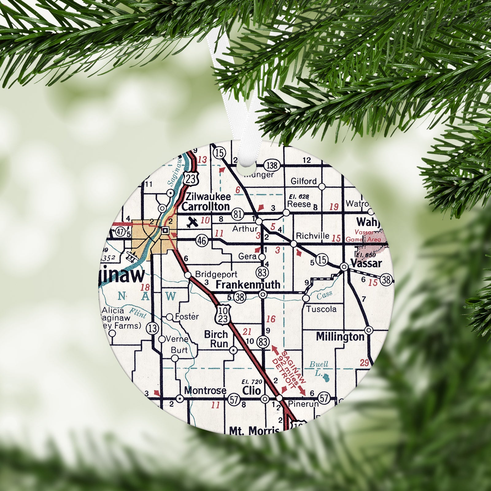 Frankenmuth Michigan Vintage Map Ornament