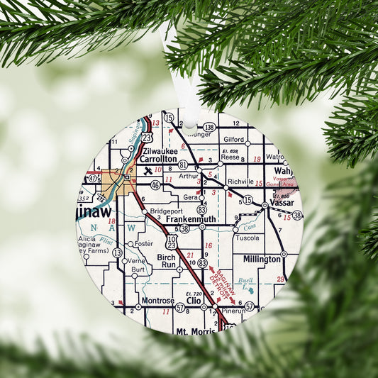 Frankenmuth Michigan Vintage Map Ornament