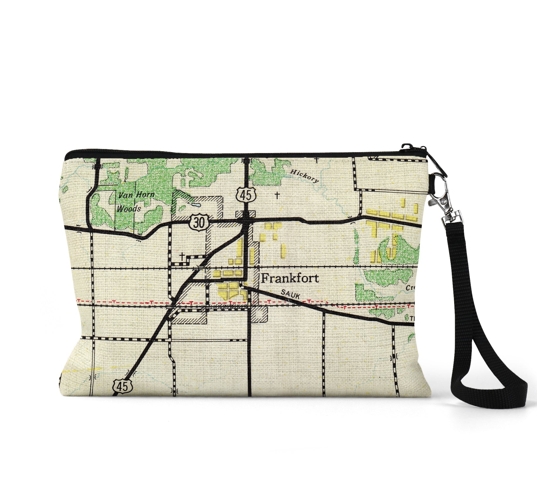 Frankfort Illinois map wristlet travel pouch