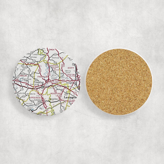Frankfort Kentucky Map Coasters | Set of 4 Vintage Frankfort Kentucky Drink Coasters | Travel-Inspired Home Decor