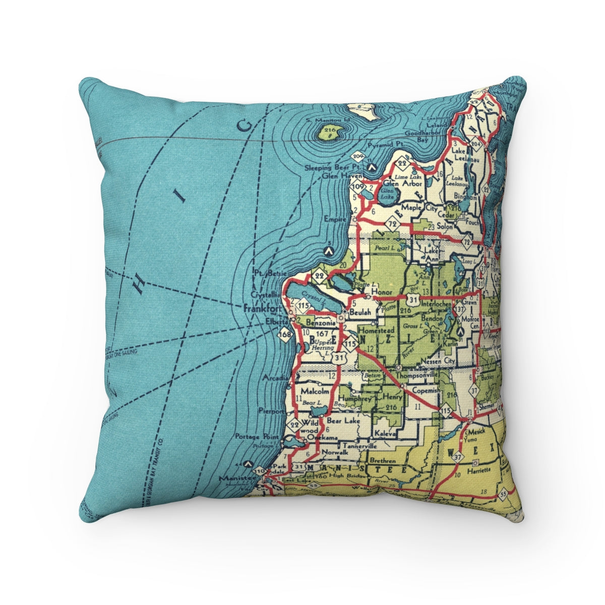 Frankfort Michigan vintage map pillow