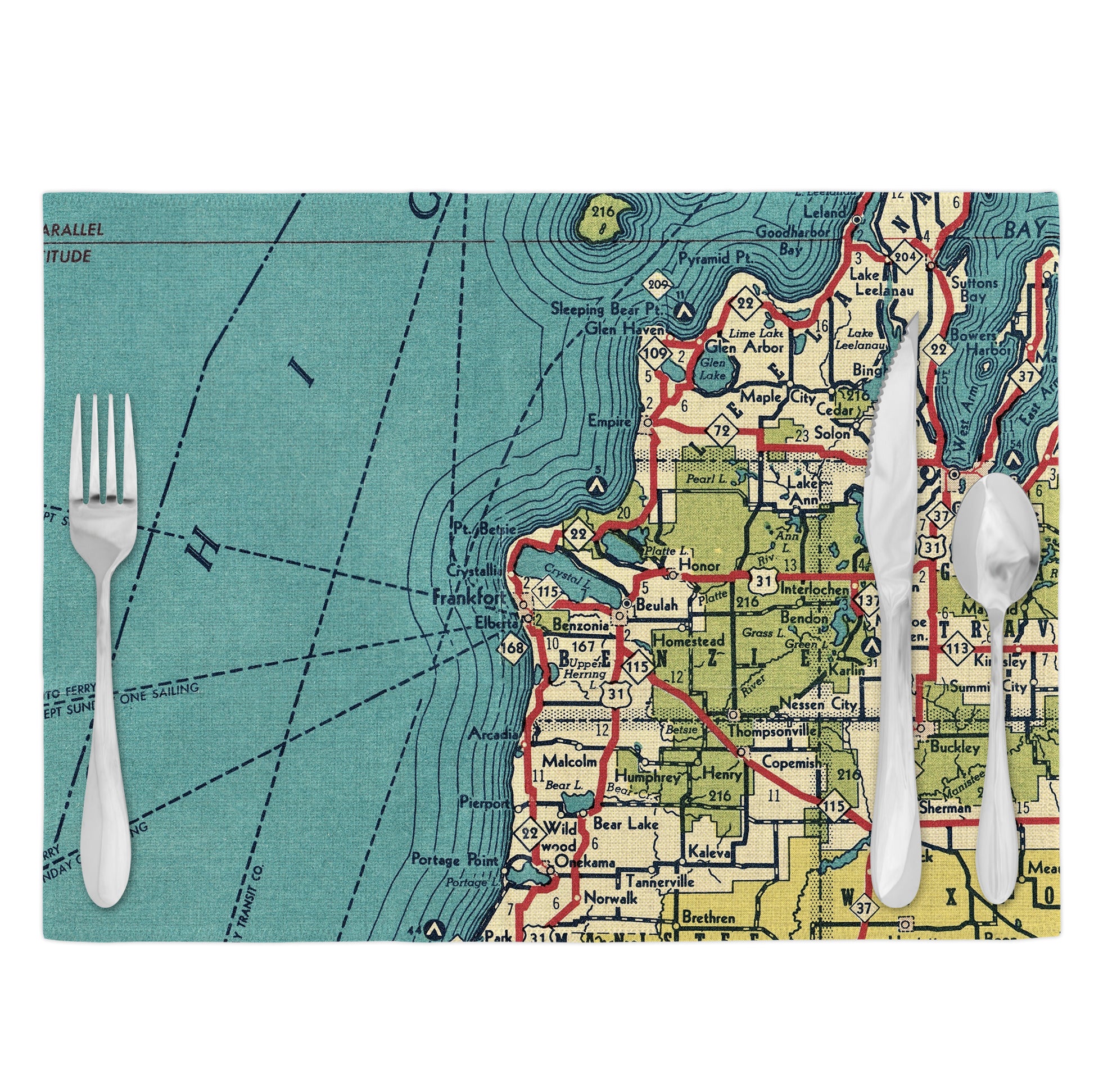 Frankfort Michigan Vintage Map Placemats Set of 4