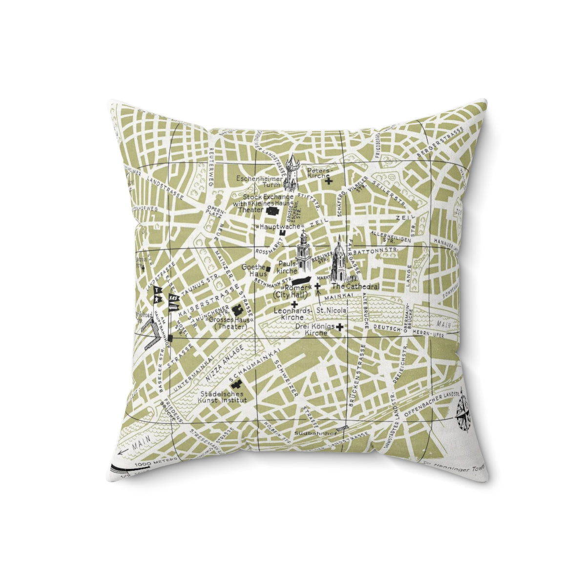 Frankfurt Germany vintage map pillow