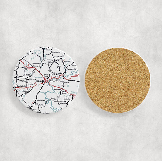 Franklin Pennsylvania Map Coasters | Set of 4 Vintage Franklin Pennsylvania Drink Coasters | Travel-Inspired Home Decor