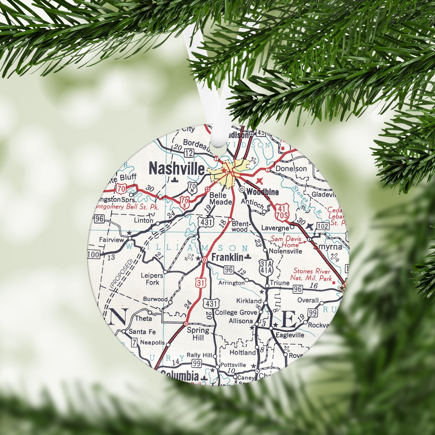 Franklin Tennessee Vintage Map Ornament