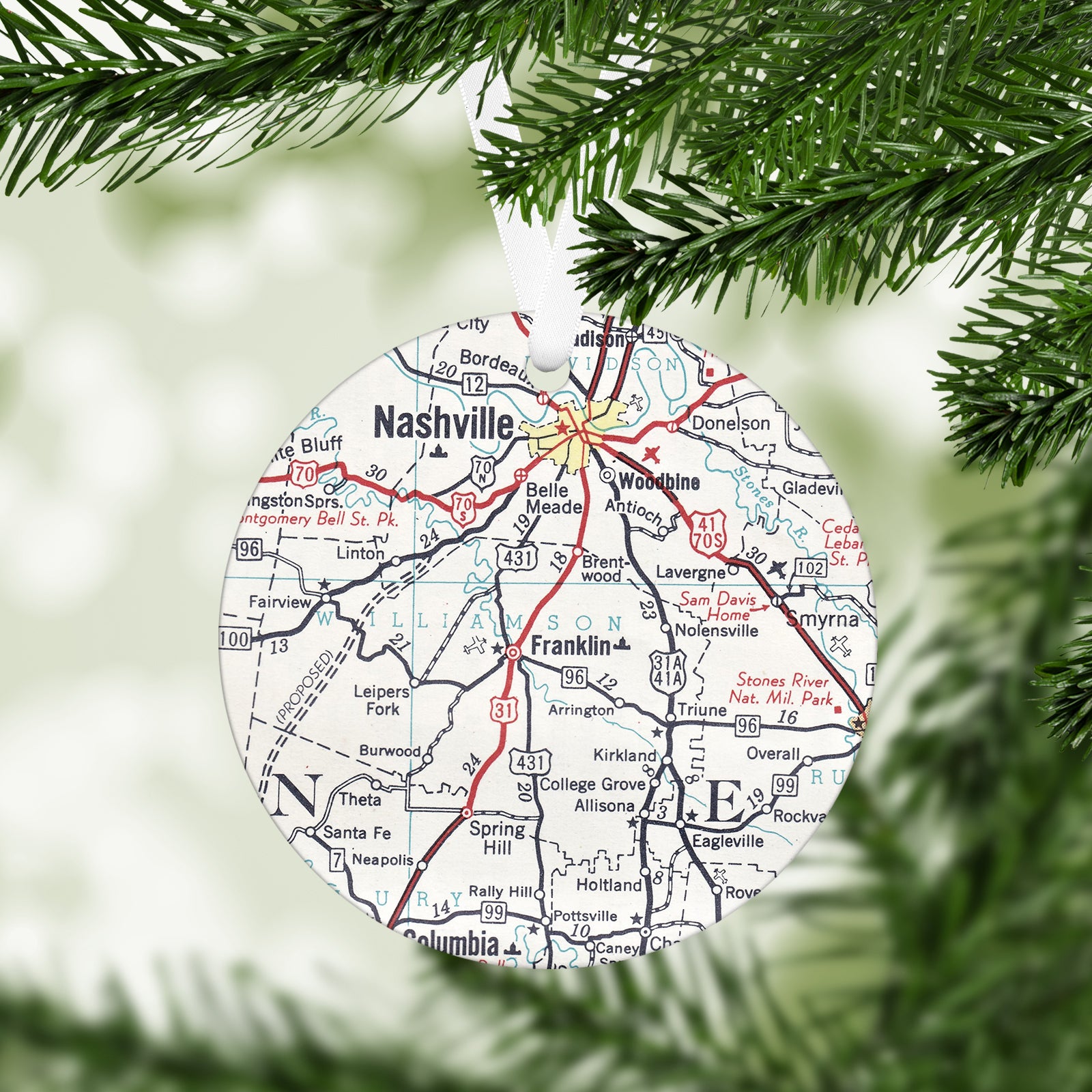 Franklin Tennessee Vintage Map Ornament