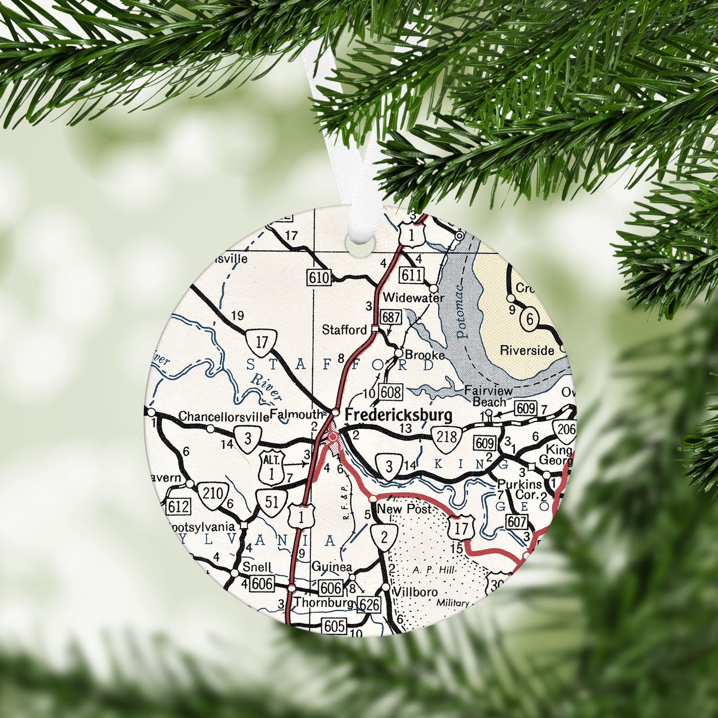 Fredericksburg Virginia Vintage Map Ornament