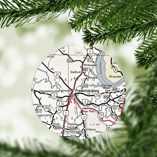 Fredericksburg Virginia Vintage Map Ornament