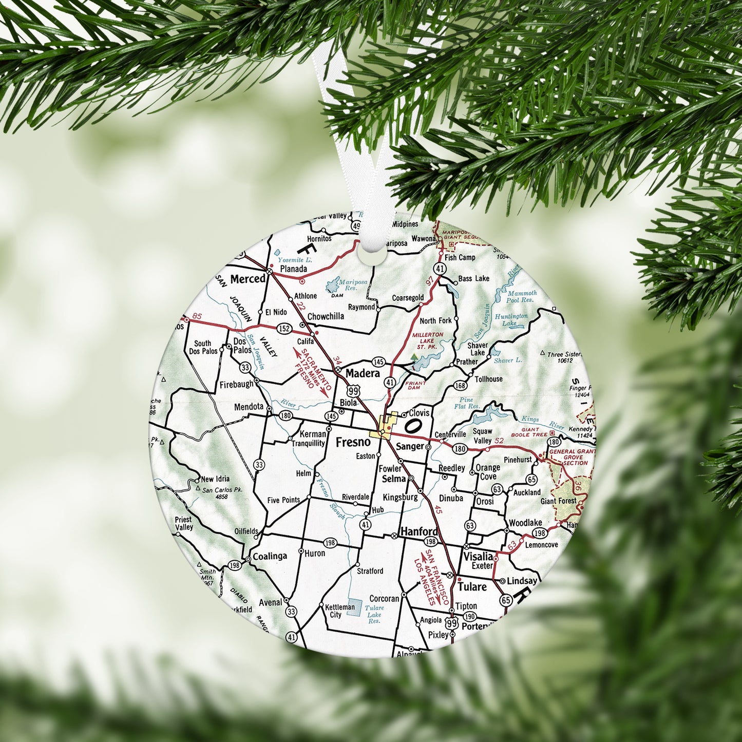 Fresno California Vintage Map Ornament