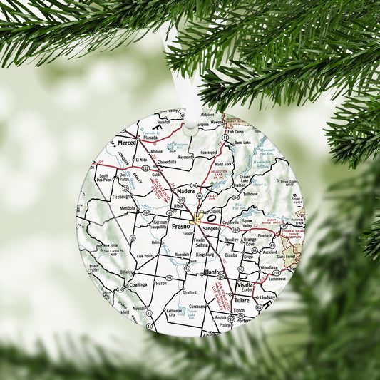 Fresno California Vintage Map Ornament
