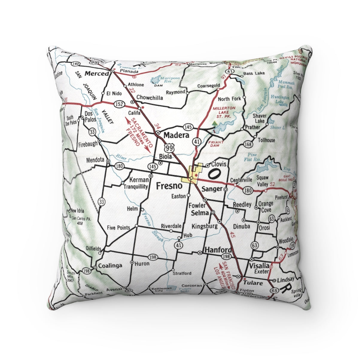 Fresno California vintage map pillow