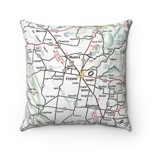 Fresno California vintage map pillow