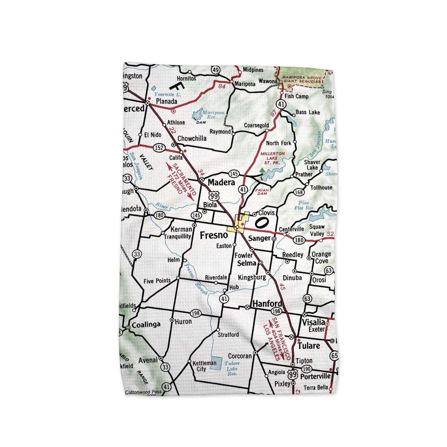 Fresno California Map Tea Towel | Waffle-Weave Kitchen Towel Gift
