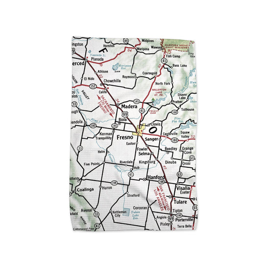 Fresno California Map Tea Towel | Waffle-Weave Kitchen Towel Gift
