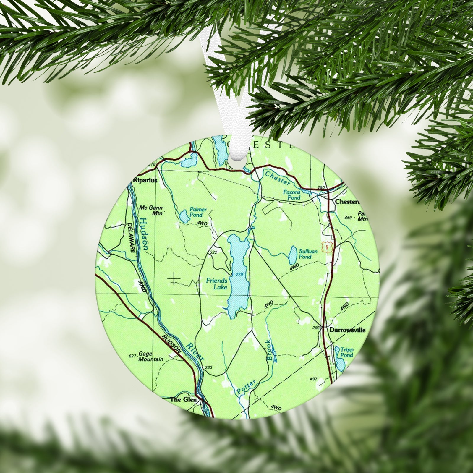 Friends Lake New York Vintage Map Ornament