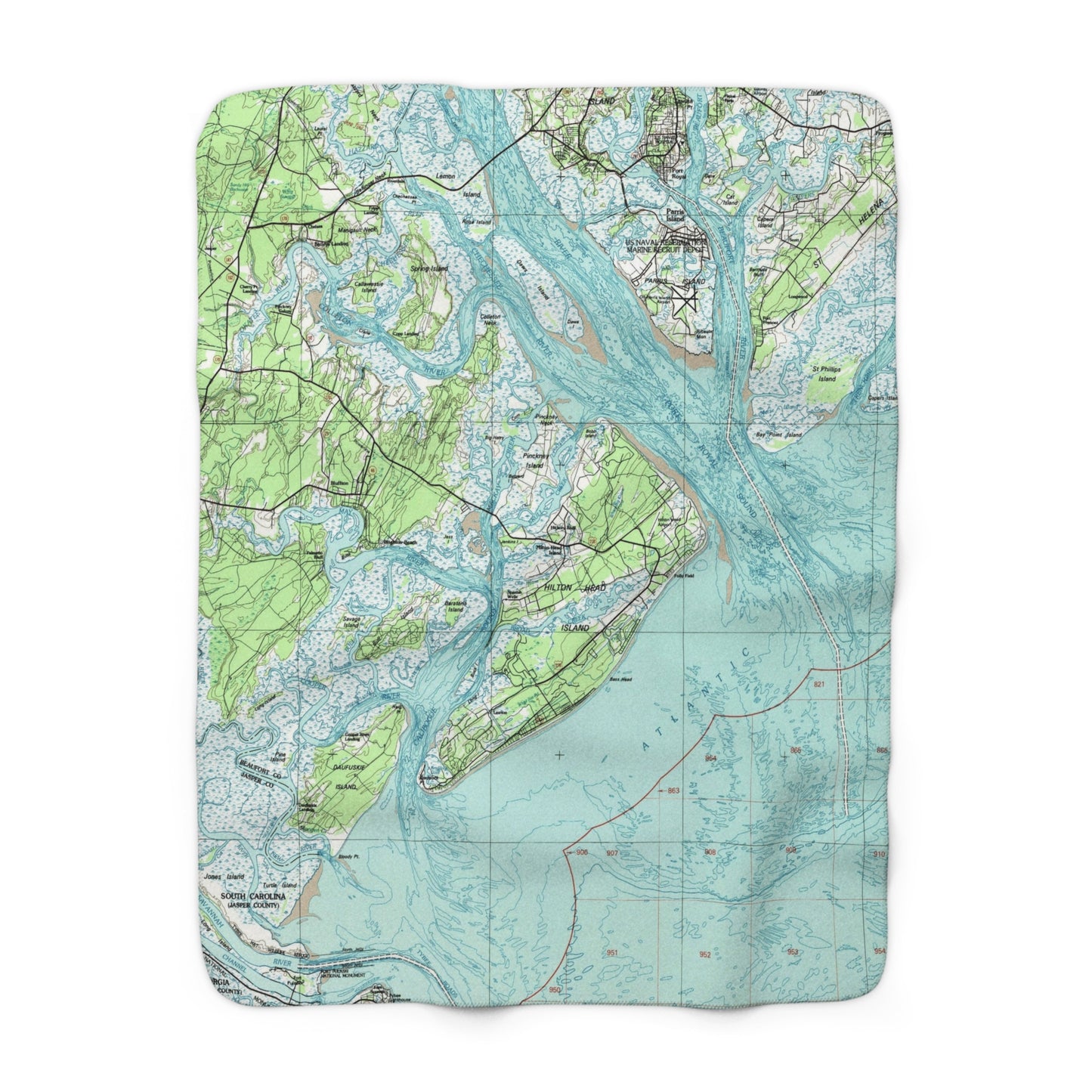 Hilton Head Island Map Sherpa Fleece Blanket