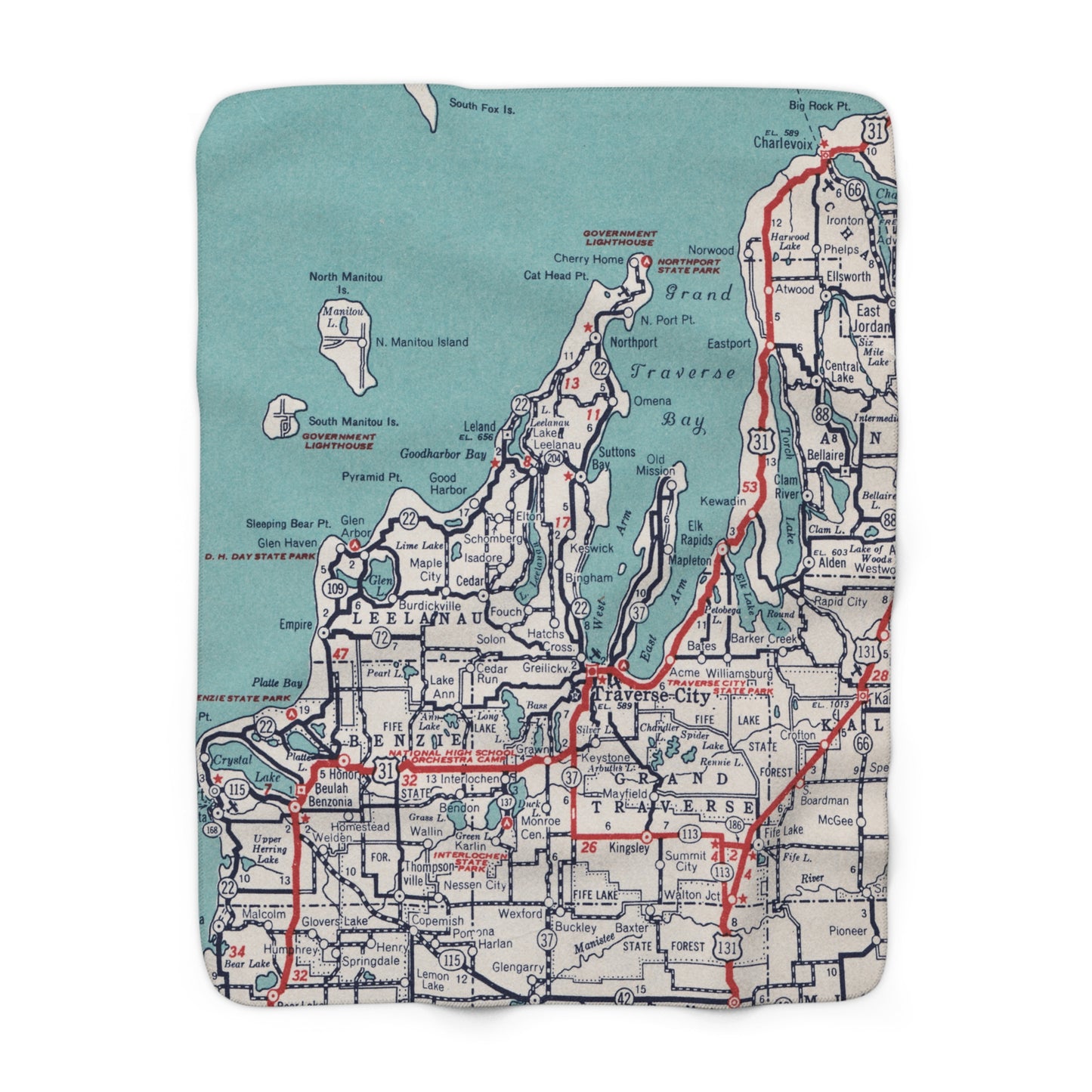 Traverse City Michigan Map Throw Blanket | Northern Michigan Home Decor
