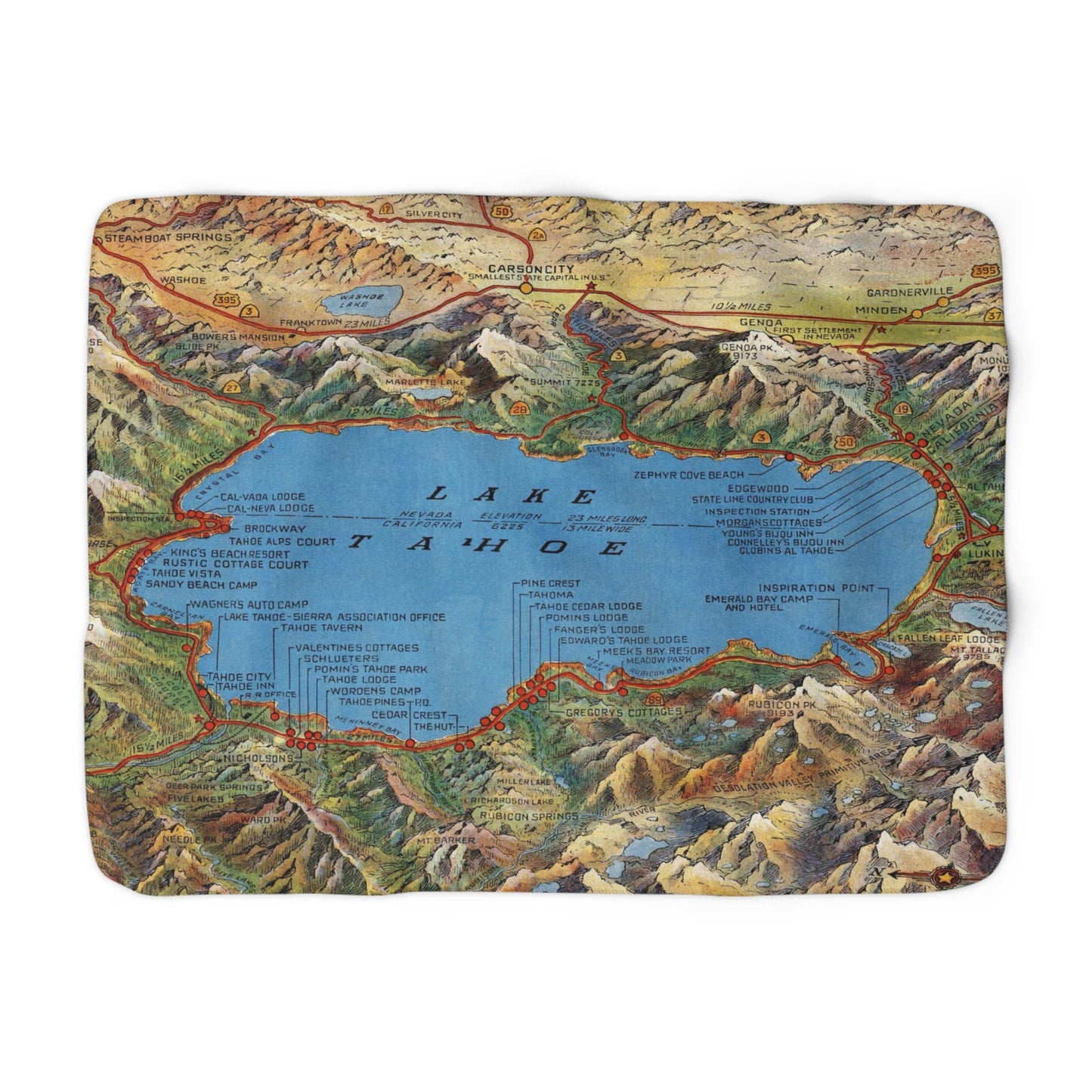 Lake Tahoe Map Throw Blanket | Cozy Lake House Decor