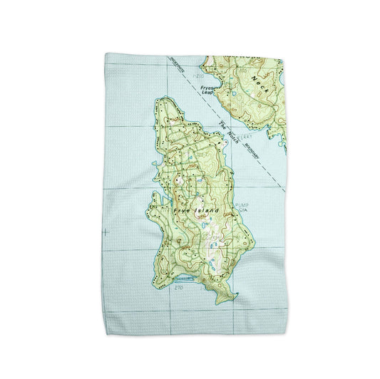 Frye Island Maine Map Tea Towel | Waffle-Weave Kitchen Towel Gift